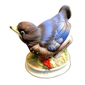 Vtg Lefton Hand Painted Bisque Blue Bird Figurine KW1637